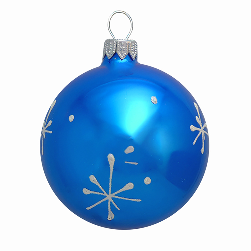 Елочная игрушка шар стеклянный (Символ года 2023) Зайка № 10 (голубой глянец), диаметр 85 мм
